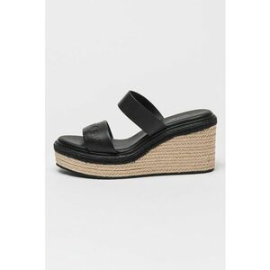 Papuci din piele cu talpa wedge si detaliu logo imagine
