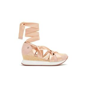 Pantofi cu talpa wedge si sireturi din satin imagine