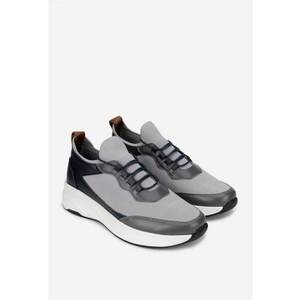 Pantofi barbati gri cu negru din piele si material textil imagine