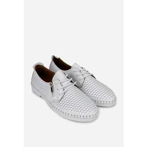 Pantofi dama albi din piele cu model perforat imagine