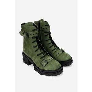 Ghete dama din piele intoarsa verde accesorizate imagine