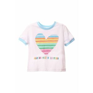 Tricou de bumbac cu inima cu model in dungi imagine