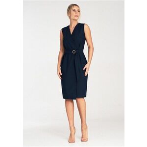 Rochie midi bleumarin - cu centura - eleganta - poliester imagine