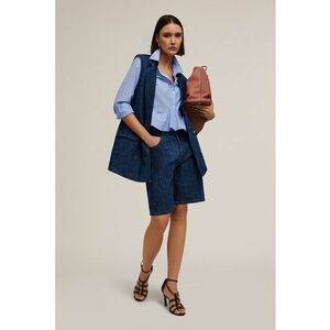 Vesta din amestec de in si denim si doua randuri de nasturi imagine