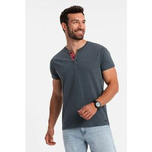 Tricou cu model uni si decolteu henley imagine