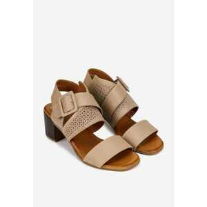 Sandale dama taupe din piele cu model perforat imagine