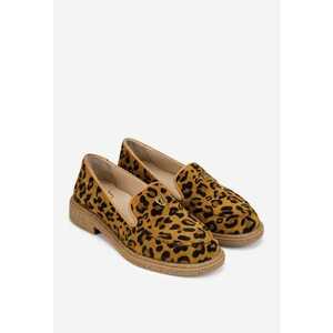Mocasini dama din piele intoarsa maro cu animal print imagine