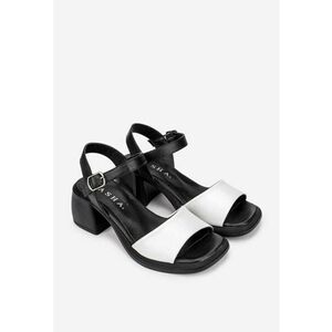 Sandale dama negre cu alb din piele naturala imagine