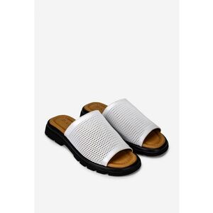 Sandale dama din piele naturala perforata alba imagine
