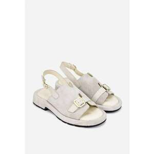 Sandale dama gri din piele intoarsa cu insertie piele box bej imagine