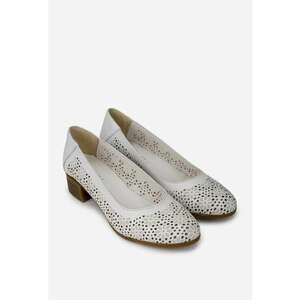 Pantofi dama albi din piele cu model floral si perforatii imagine