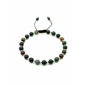 Bratara cu 20 bile din AUR 14K si pietre naturale Agat Indian de 6mm - snur reglabil - barbat imagine