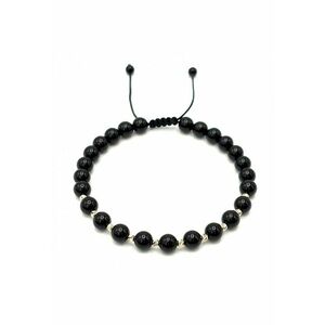 Bratara cu 10 bile din AUR 14K si pietre naturale Onix de 6mm - snur reglabil - barbat imagine