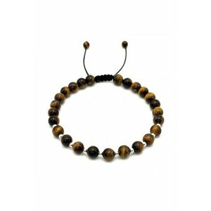 Bratara cu 10 bile din Argint 925 si pietre naturale Ochi de Tigru de 6mm - snur reglabil - barbat imagine