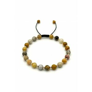 Bratara cu 20 bile din AUR 14K si pietre naturale Agat de 6mm - snur reglabil - barbat imagine