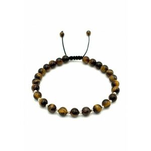 Bratara cu 10 bile din AUR 14K si pietre naturale Ochi de Tigru de 6mm - snur reglabil - barbat imagine