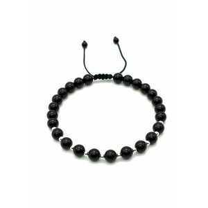 Bratara cu 10 bile din Argint 925 si pietre naturale Onix de 6mm - snur reglabil - barbat imagine