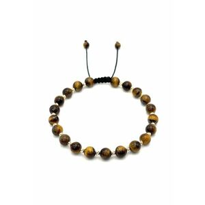 Bratara cu 20 bile din AUR 14K si pietre naturale Ochi de Tigru de 6mm - snur reglabil - barbat imagine