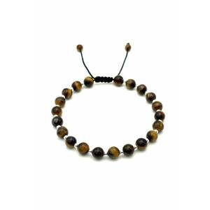 Bratara cu 20 bile din Argint 925 si pietre naturale Ochi de Tigru de 6mm - snur reglabil - barbat imagine