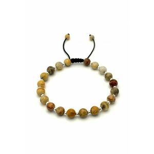 Bratara cu 19 bile din Argint 925 si pietre naturale Agat de 6mm - snur reglabil - barbat imagine