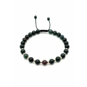 Bratara cu 10 bile din AUR 14K si pietre naturale Agat Indian de 6mm - snur reglabil - barbat imagine