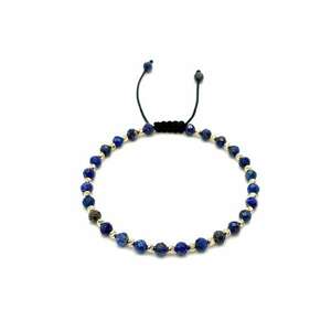 Bratara cu bile din AUR 14K si pietre naturale Lapis Lazuli - snur reglabil - barbat imagine