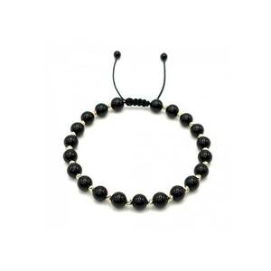 Bratara cu 20 bile din AUR 14K si pietre naturale Onix de 6mm - snur reglabil - barbat imagine