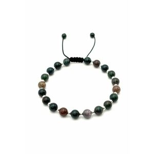 Bratara cu 19 bile din Argint 925 si pietre naturale Agat Indian de 6mm - snur reglabil - barbat imagine