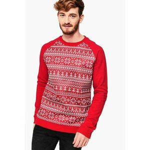 Pulover cu maneci raglan si tematica de Craciun - Rosu - Alb imagine