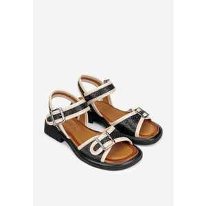 Sandale dama din piele naturala neagra cu model imagine