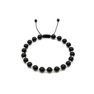 Bratara cu 20 bile din Argint 925 si pietre naturale Onix de 6mm - snur reglabil - barbat imagine