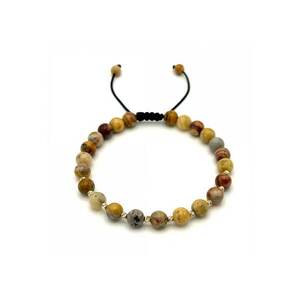 Bratara cu 10 bile din AUR 14K si pietre naturale Agat de 6mm - snur reglabil - barbat imagine