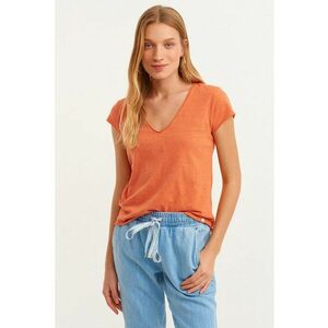 Tricou de bumbac cu decolteu in V imagine