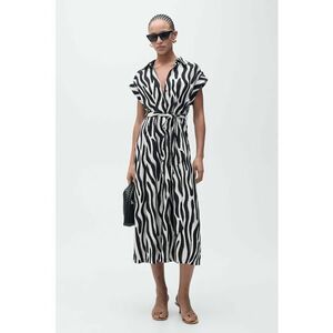 Rochie midi cu cordon in talie si imprimeu imagine