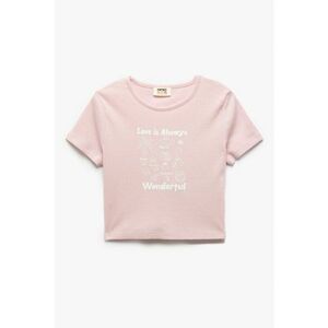 Tricou crop de bumbac cu imprimeu text imagine