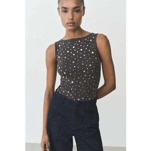 Top slim fit cu paiete imagine