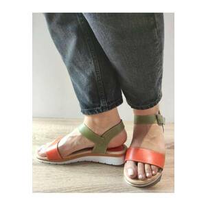 Sandale Casual Dama 3465 6 Verzi Cu Portocaliu - Verde - imagine