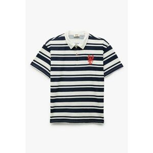 Tricou polo cu dungi si broderie imagine