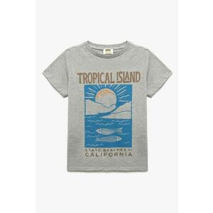 Tricou din amestec de bumbac cu decolteu la baza gatului si imprimeu imagine