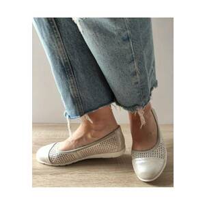 Pantofi Casual Perforati Dama 42024 12-I Bej Metalic - Bej - imagine