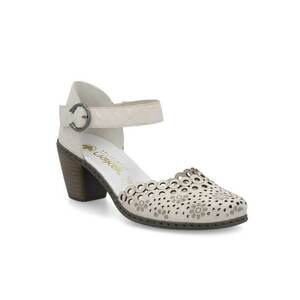 Pantofi cu velcro din piele alba cu varf deschis Rieker 40902-60 imagine
