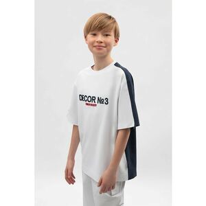 Tricou cu model colorblock si broderie text imagine