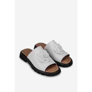 Sandale tip papuc dama din piele naturala alba cu floare imagine