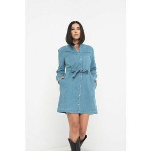 Rochie din material chambray cu cordon in talie imagine