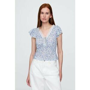 Bluza cu model floral si insertii de dantela imagine