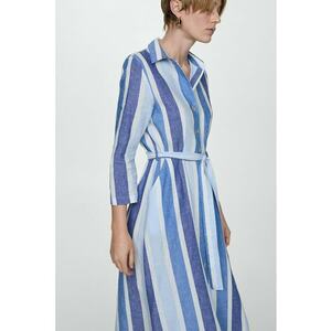 Rochie din amestec de in cu maneci 3/4 si model in dungi imagine