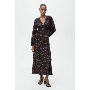 Bluza crop cu model floral si terminatie cu volane imagine