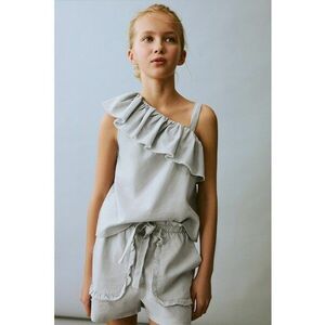 Pantaloni scurti cu model uni si snur de ajustare in talie imagine
