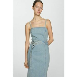 Rochie midi cambrata din denim cu o curea in talie imagine