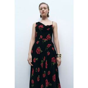 Rochie maxi asimetrica cu model floral imagine
